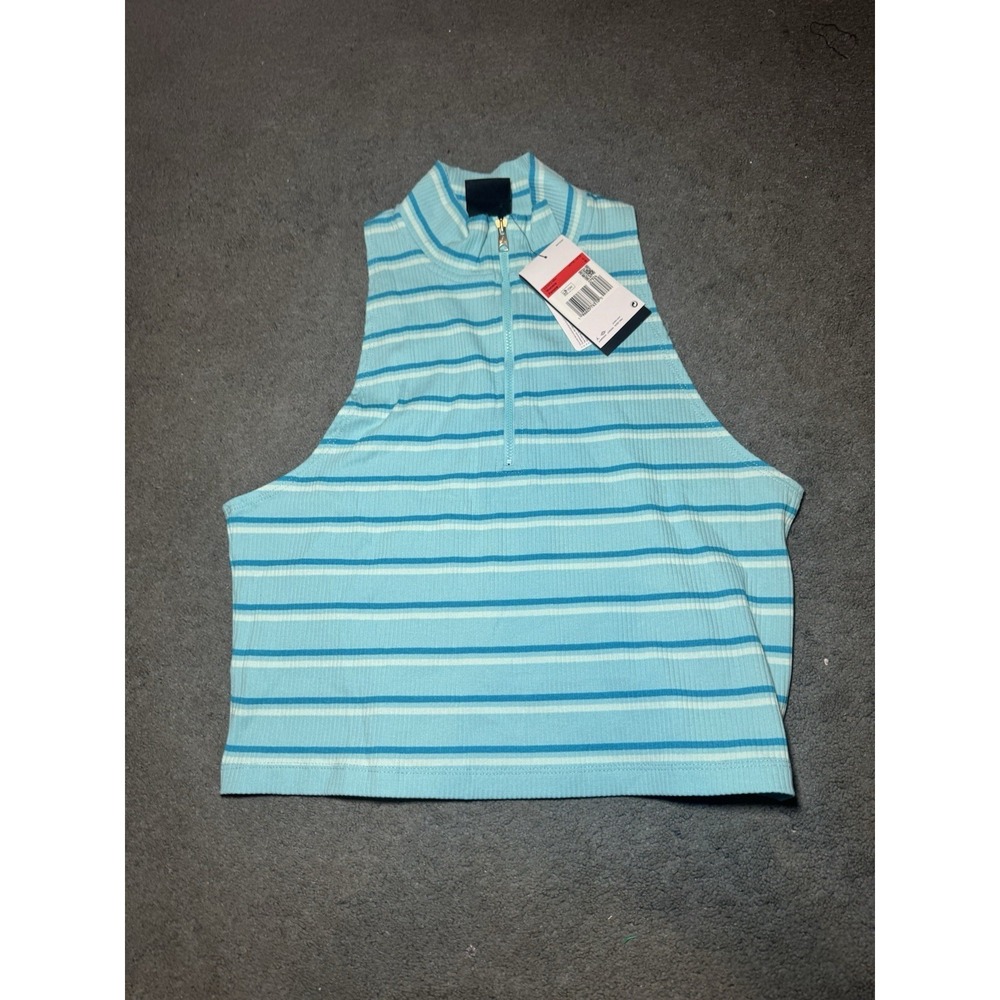 Jordan Women's Size Large High-Neck‎ Ribbed Stripe 1/4 Zip Crop Tank Top